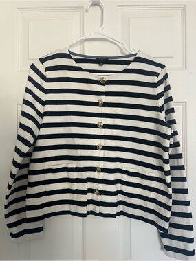 Talbots Navy and White Striped Button-Front Petite Top